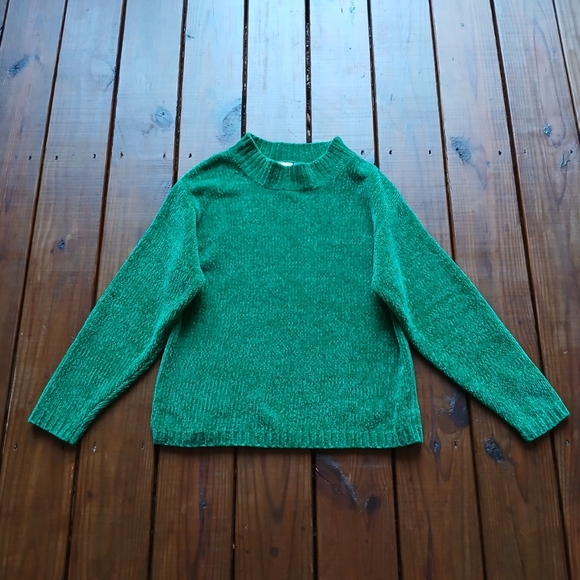 Vintage 90's L green fuzzy soft long sleeve mock neck sweater - Picture 1 of 8